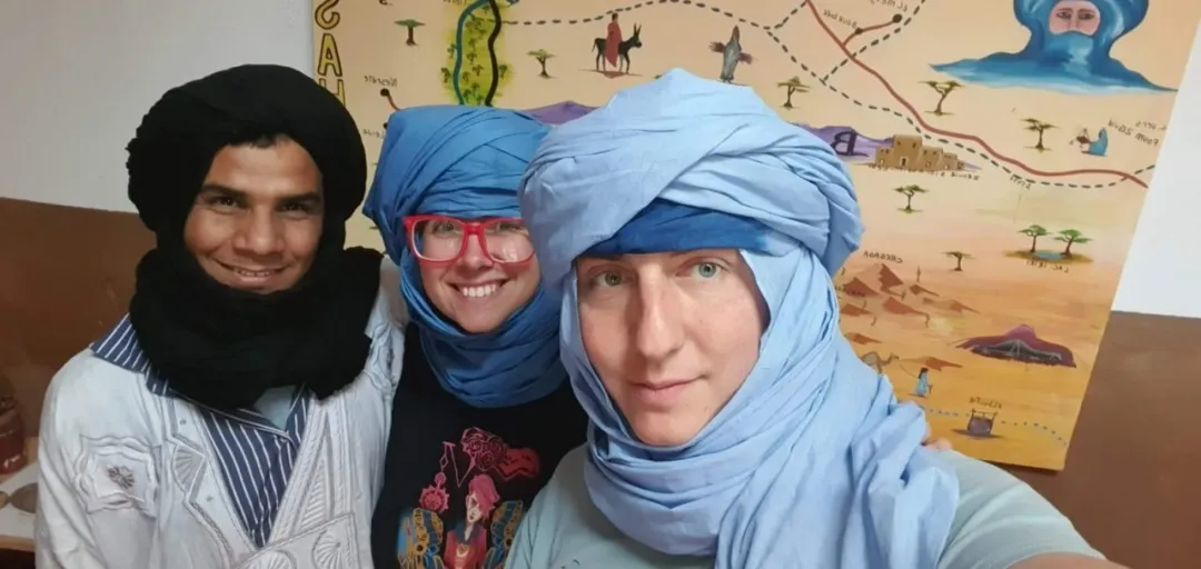 Chiara and Aziz before the desert trek.