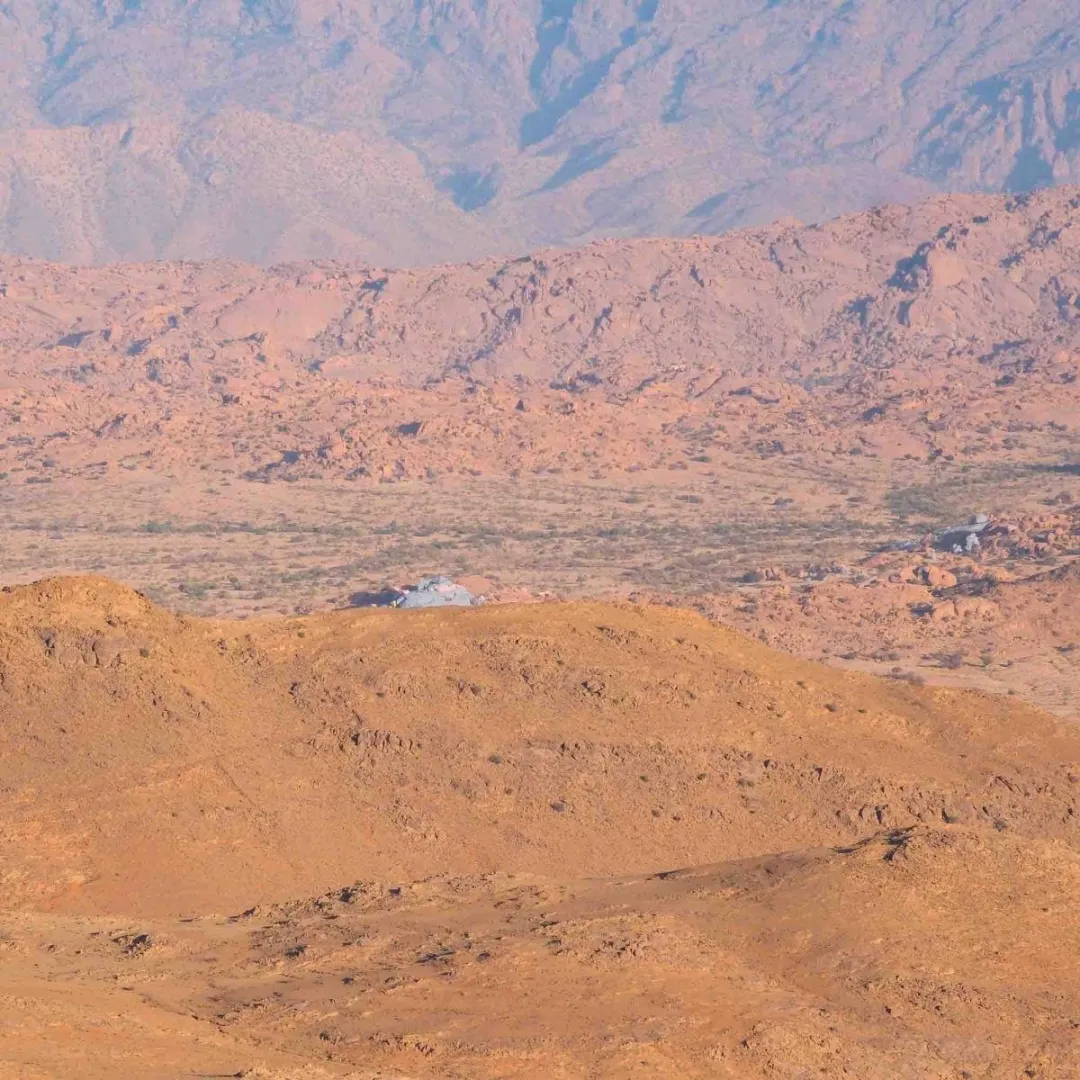 Pink granite rocks and mountain scenery near Tafraoute in southern Morocco