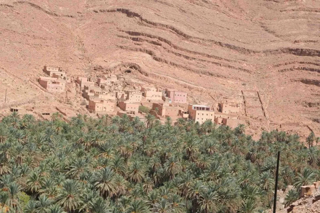 Traditional village buildings and rocky slopes in the Tafraoute area
