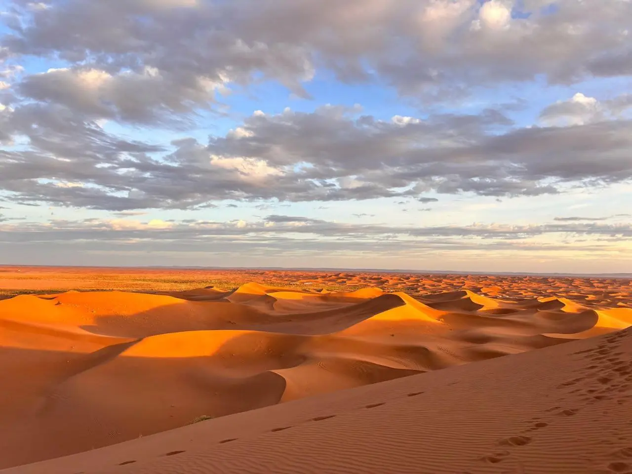 Golden dunes at sunrise/sunset near Erg Chigaga